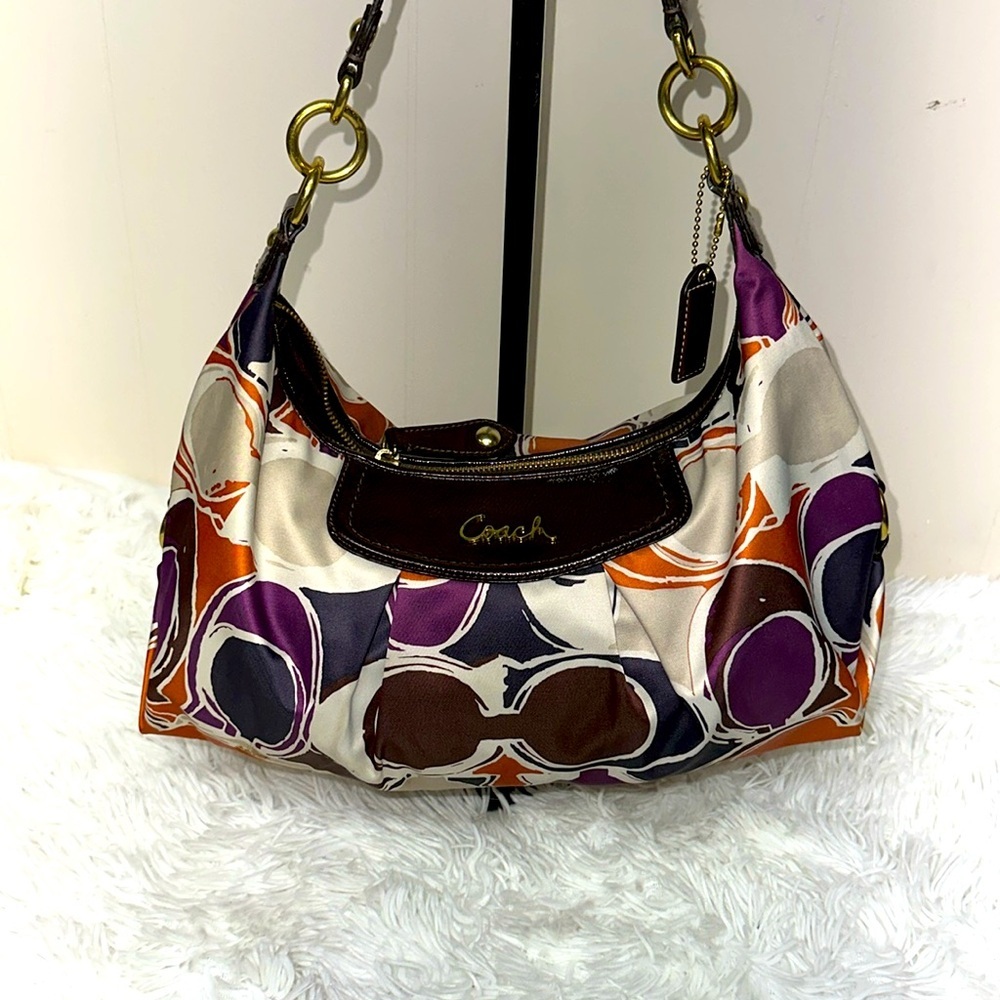 COACH Brown Leather SwingPack Handbag purse shoulder bag Ashley Scarf signature